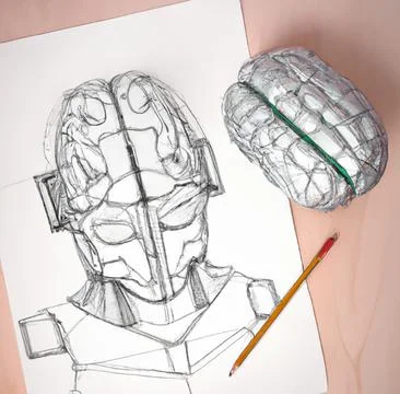 Drawing a robot brain Stock Illustration