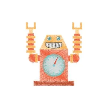 Drawing robot clock laungh rocket smile Stock Illustration