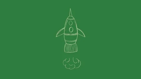 A drawing of rocket on green background and fish white line person in with Vidéo 336969457