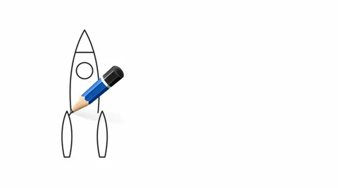 Drawing of the rocket scheme on white with pencil Stock Footage 42562109