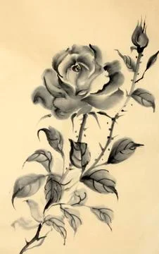 Drawing of a rose on a gold background Illustrazione stock