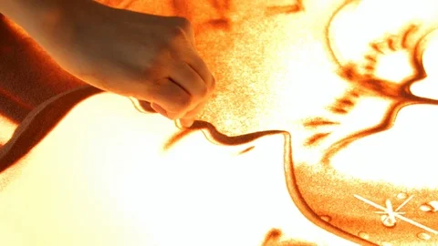 Drawing with sand. Drawing sand on a screen. Sand Artist. Hands draws. Animation Stock Footage 89715164