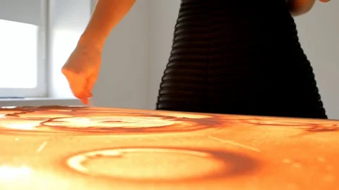 Drawing with sand. Drawing sand on a screen. Sand Artist. Hands draws. Animation Stock Footage 89715441