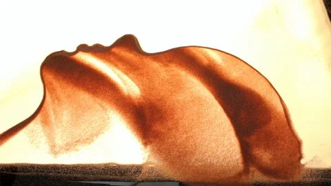 Drawing with sand. Drawing sand on a screen. Sand Artist. Hands draws. Animation Stock Footage 89716250