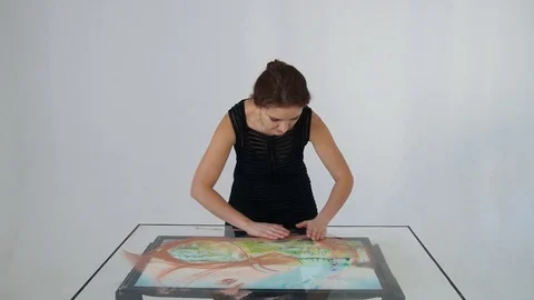 Drawing with sand. Drawing sand on a screen. Sand Artist. Hands draws. Animation Stock Footage 89867964