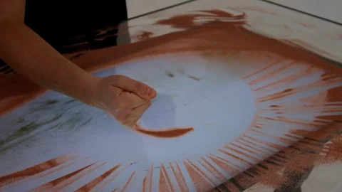 Drawing with sand. Drawing sand on a screen. Sand Artist. Hands draws. Animation Stock Footage 89898080