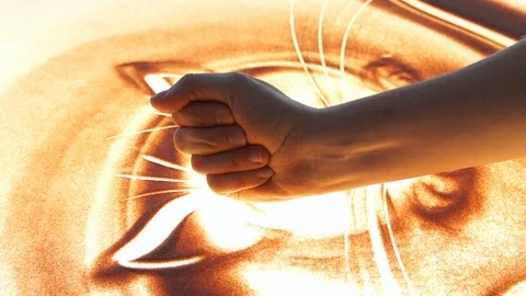 Drawing with sand. Drawing sand on a white screen. Sand Artist. Hands draws Stock Footage 89653207