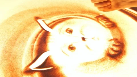 Drawing with sand. Drawing sand on a white screen. Sand Artist. Hands draws Stock Footage 89686553