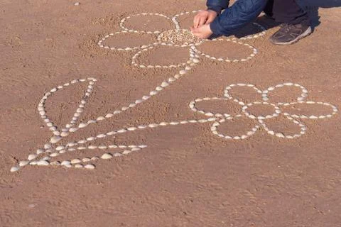 Drawing on a sandy beach. Stock Photos