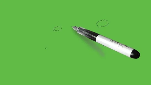 Drawing a scene of sunset with clouds with blue colour combination on abstract Видео 152380709