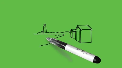 Drawing a scenery with two small house with pink and brown colour combination Video stock 152379857