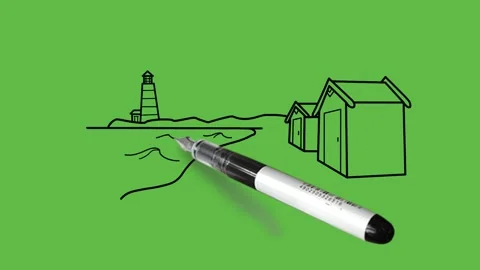 Drawing a scenery with two small house with black and blue colour combination Vidéo 152379900