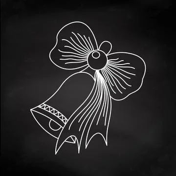 Drawing school bell with a bow on black chalkboard background. Vector illus.. Stock Illustration