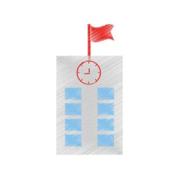 Drawing school building flag Stock Illustration