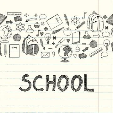 Drawing school items on a notebook Stock Illustration