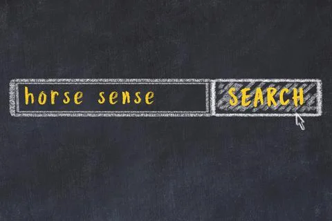Drawing of search engine on black chalkboard. Concept of looking for horse se 스톡 일러스트