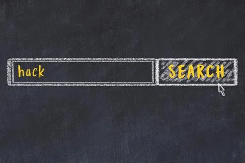 Drawing of search engine on black chalkboard. Concept of looking for hack Stock Illustration