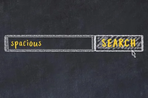 Drawing of search engine on black chalkboard. Concept of looking for spacious Stock Illustration