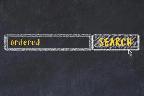 Drawing of search engine on black chalkboard. Concept of looking for ordered Stock Illustration