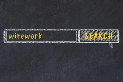 Drawing of search engine on black chalkboard. Concept of looking for wirework Stock Photos
