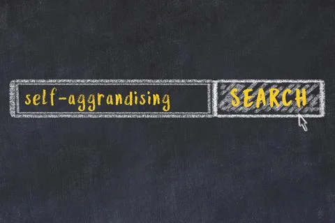 Drawing of search engine on black chalkboard. Concept of looking for self-agg Stock Photos