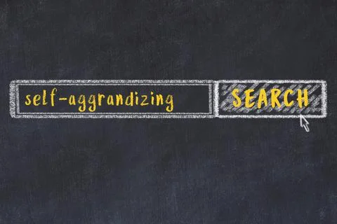 Drawing of search engine on black chalkboard. Concept of looking for self-agg Stock Photos