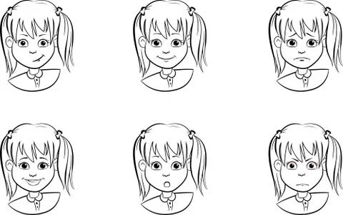 Drawing set of cartoon faces a child with various emotions moods and expressi Stock Illustration