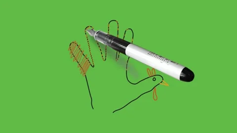 Drawing shape of bird in hand with brown, yellow thread, black outline Vidéo 157615541