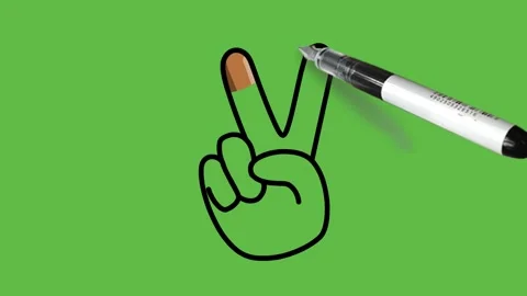 Drawing a sign of victory with two open fingers with black and brown colour Video stock 151682579