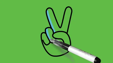 Drawing a sign of victory with two open fingers with black and blue colour Video stock 151682598