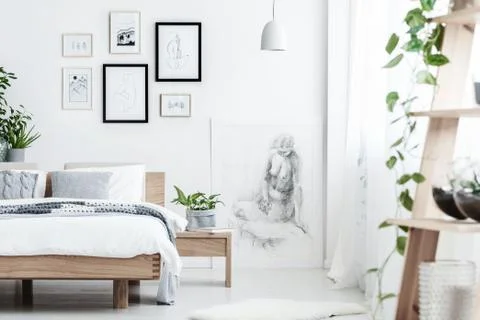 Drawing in simple bedroom Stock-Fotos