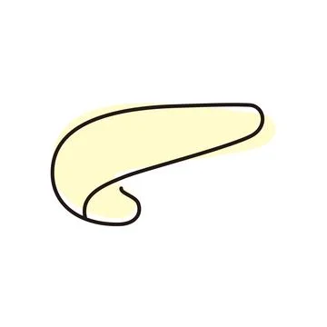 Drawing of a simple curved shape in yellow color on a white background showing Stock Illustration