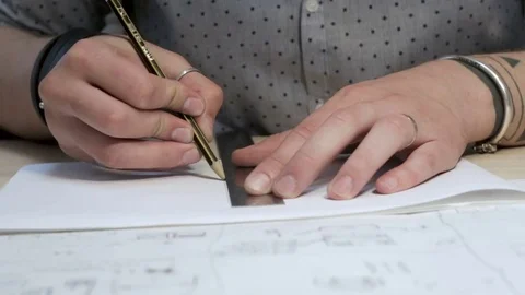 Drawing with a simple pencil and ruler 스톡 동영상 80099060