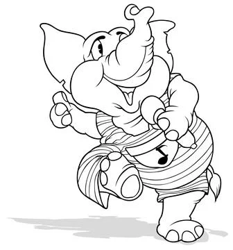 Drawing of a Singing Elephant with a Microphone Stock Illustration