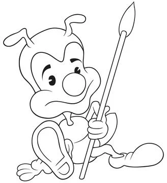 Drawing of a Sitting Ant with a Spear Stock Illustration