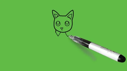 Drawing a sitting cat in black, blue, grey, pink and yellow colour combination Vidéo 155365596