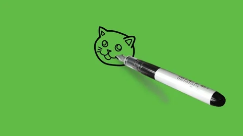Drawing a sitting cat in black, grey, pink and white colour combination 動画素材 155365308