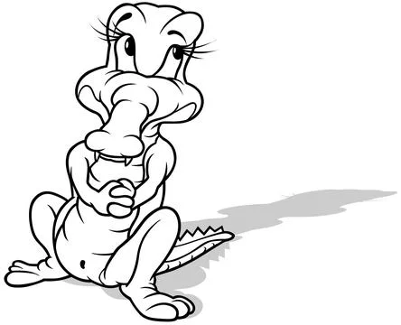 Drawing of a Sitting Crocodile from Front View Stock Illustration