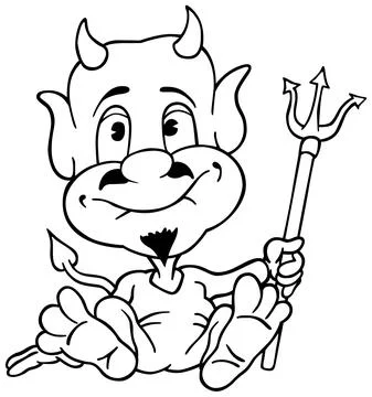Drawing of a Sitting Devil with a Trident Stock Illustration