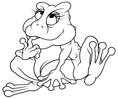 Drawing of a Sitting Pensive Frog Stock Illustration