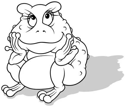 Drawing of a Sitting Pensive Frog Stock Illustration
