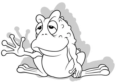 Drawing of a Sitting Sleepy Frog Stock Illustration