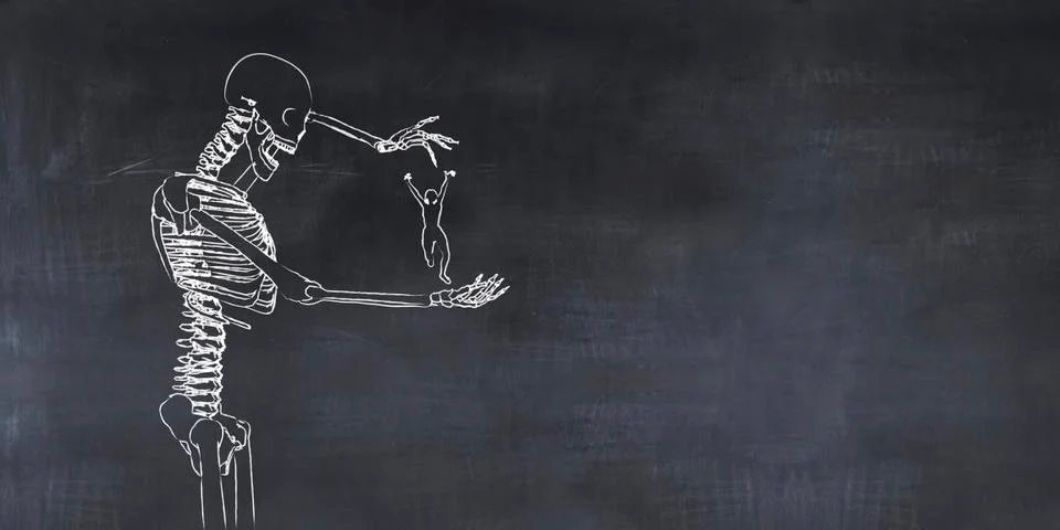 Drawing of a skeleton and a puppet Stock Illustration