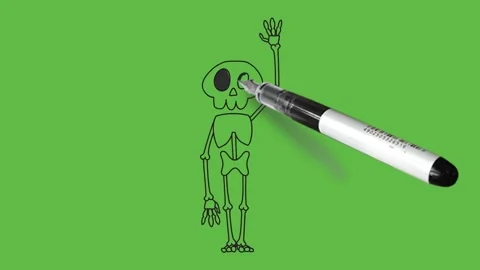 Drawing skeleton with one hand up side in black, grey and white colour Video stock 157615271