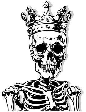 Drawing of Skeleton with Royal Crown on Head Stock Illustration