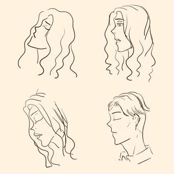 Drawing sketches of faces in profile Stock Illustration