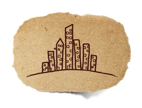 Drawing of skyscraper on recycle paper Stock Illustration