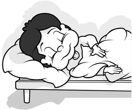 Drawing of a Sleeping Boy Lying in Bed Stock Illustration