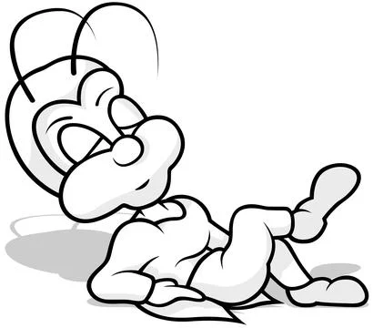 Drawing of a Sleeping Cricket Resting on its Elbows Stock Illustration