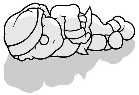 Drawing of a Sleeping Dwarf on the Ground Stock Illustration